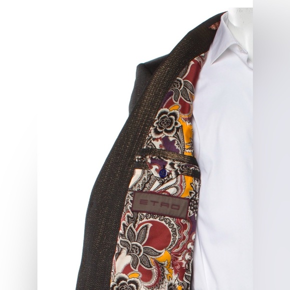 ETRO Cotton Blend Metallic Bronze Textured Two Button Blazer Jacket EUC IT 50 - Picture 4 of 14